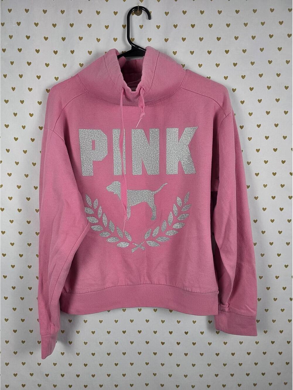 Victorias Secret Pink BLING GLITTER Slouchy Cowl Neck Sweater Shirt Logo MEDIUM